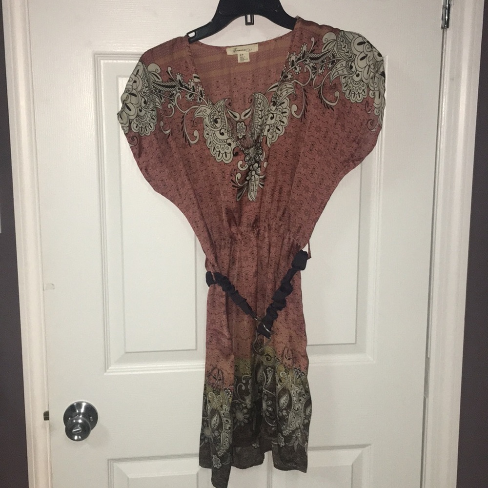 Mauve Pink and Patterned Kimono Dress